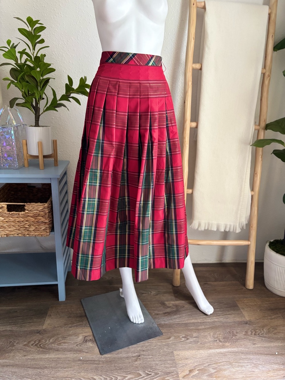 Talbots Red Tartan Pleated Midi Skirt